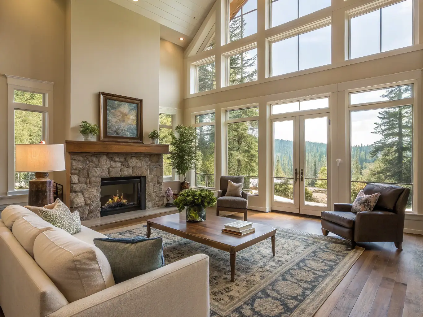 A high-quality photograph showcasing a meticulously cleaned and staged living room in an Austin property managed by Lucky Thunder, highlighting the attention to detail in preparing the property for guests.